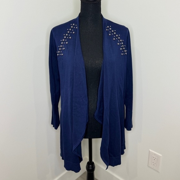 JM Collection Blue Long Sleeve Front Open Cardigan (S) - Picture 2 of 6